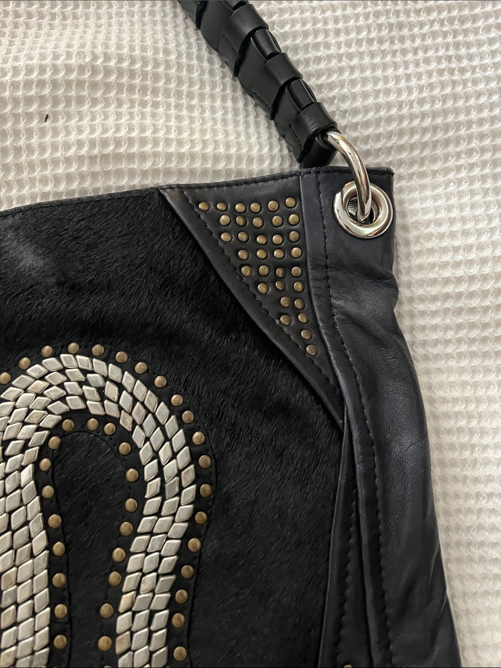 OrYany Black Studded Snake-Accented Women's Shoulder Bag - Picture 12 of 16